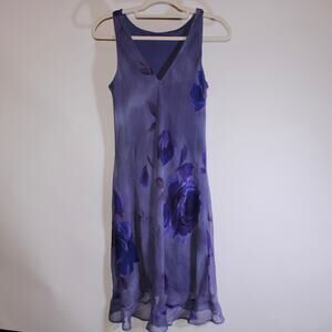 Alyn Paige Purple Vintage Double Lined Floral Midi Dress 7/8